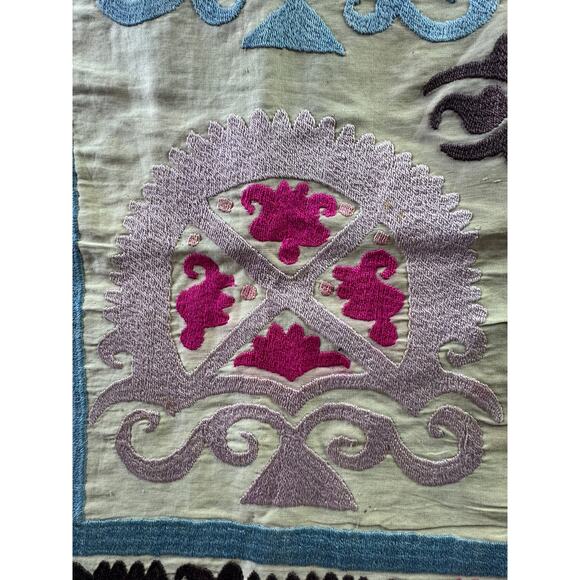 19th Century Silk on Cotton Uzbek Suzani Tapestry Throw - Picture 13 of 15